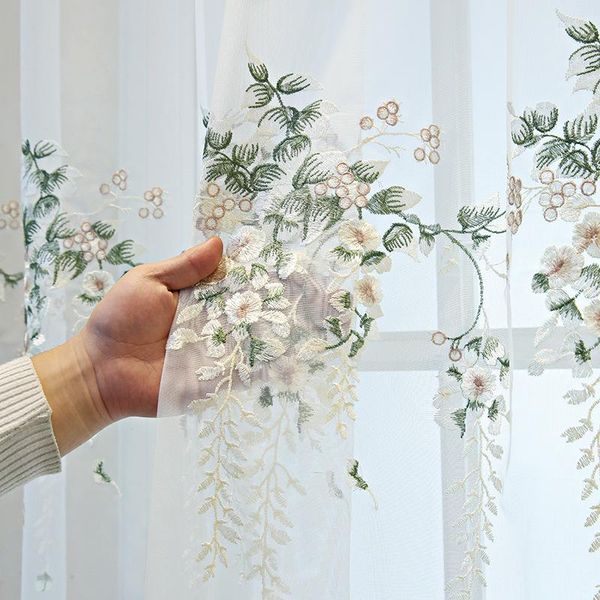 Cortina American Luxury Vine Bordery Tulle French Beautiful Plant Sheer Voile para Livro Baía da Bedro Janela de sacada personalizada Custom