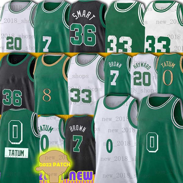 Jayson Tatum Basketball Jersey 36 7 Larry Bird 0 Jaylen Brown Marcus Smart 33 Retro Youth Men 2022 Finals Green Black S