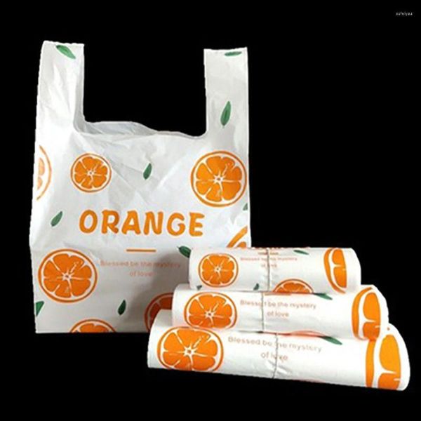 Embrulho de presente 50pcs bolsas de laranja fofas bolsa de compras dobrável