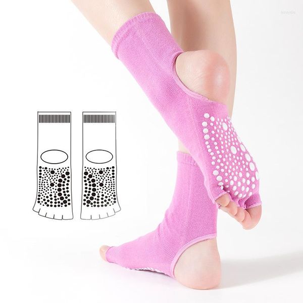 Sports Socks Mulheres Lady Yoga Silicone Non Slip Slip Pilates Sock Sock Heel Algodão Ventilação da Dança para Fitness