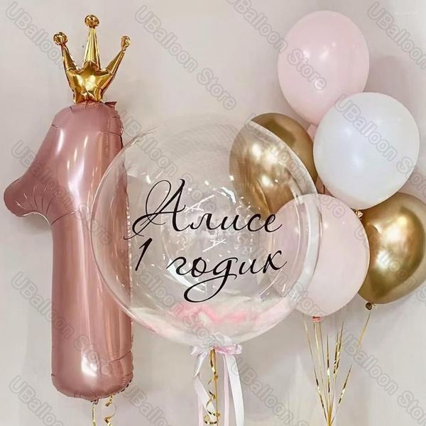 FESTIDAS DE FESTIDAS BALLOONS BALLOONS BUL BLUE PINK Número 1 Foil Globo Nome personalizado Bolha de adesivo para meninos Decorações de ano de meninas