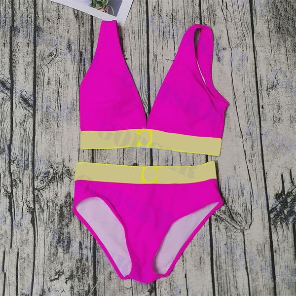 Costume da bagno con scollo a V in bikini spaccato rosa Costumi da bagno con stampa oro per donna Costumi da bagno da donna sexy