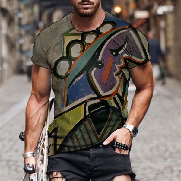 Camisetas masculinas 2022 Designer Pintura a óleo Streetwear Vintage Men Robutando Casual Cool Stuff Graphic Tee Grunge Gothic Top