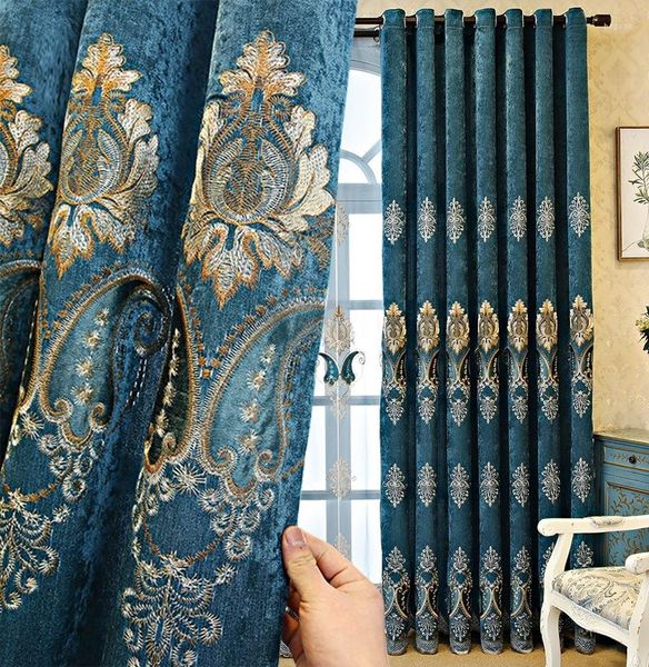 Cortina de cortina europeia Chenille Bordery Shading Curtains for Living Dining Room Bedroom