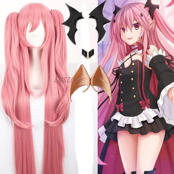 Articoli per feste Anime Owari No Seraph Of The End Krul Tepes Parrucca Cosplay Lungo rettilineo Accessori per capelli sintetici Orecchie Prop Tappo gratuito