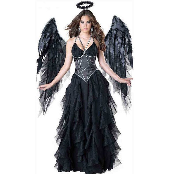 Stage Wear Piuma Fata Angelo Cosplay per adulti Come Demon Spaventoso Dark Fallen Angel Dress Up Outfit Donna Fancy Dress T220905