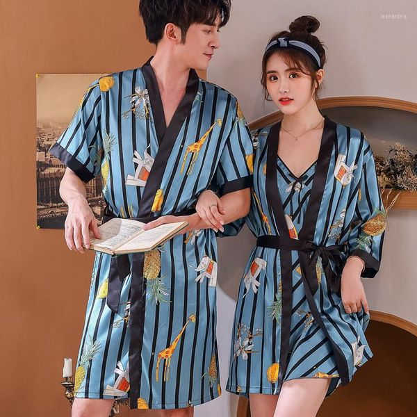 Roupa de sono masculina Sono Sleep Use Setin Satin Robe Robe Longo Pijama Pijama Nightgown Summer Kimono Homme Vestido de roupão