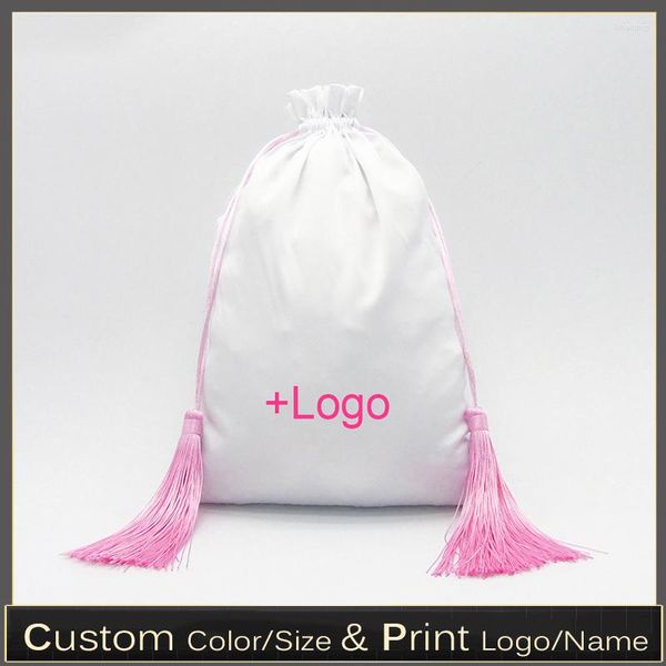 Подарочная упаковка 20pcs 20x30cm Custom Logo Matte Elastic Satin Back Satch с кисточками для париков для волос разгибает одежду обувь