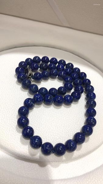 Pingentes de joalheria de pérolas de pingentes colar de lapis redonda azul de cor azul 6mm 8mm 10mm 12mm para escolher o fecho de prata de jóias finas