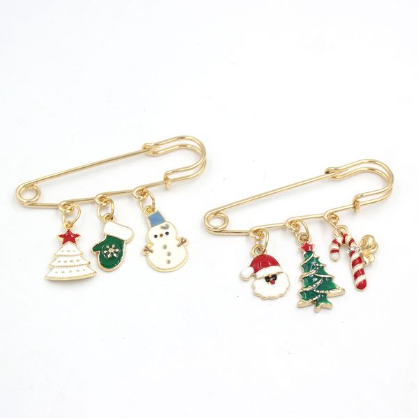 Großhandel Weihnachtsbrosche Geschenk vergoldet Weihnachtsbaum Handschuhe Schneeflocke Weihnachtsmann Pins Broschen Sicherheitsnadel Damen Zubehör Trendy