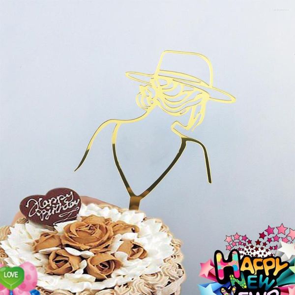 Forniture festive Ins Personaggio 3D Topper per torta di compleanno Acrilico dorato Toppers felici creativi per la decorazione di dessert per feste di baby shower