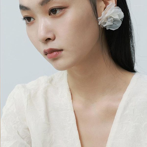 Ohrstecker MENGJIQIAO Koreanische Elegante Weiße Garn Spitze Blume Für Frauen Mädchen Niedliche Ovale Kristall Brincos Schmuck Geschenke