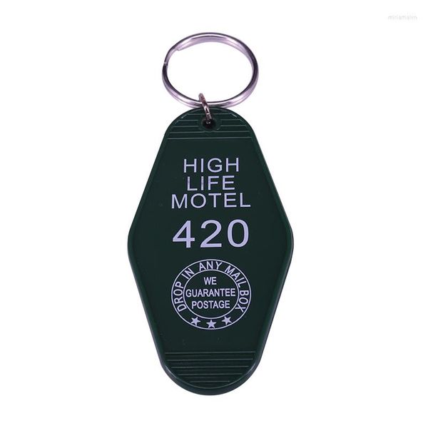 Keychains High Life Motel 420 Keychain Chete Vintage Style Plástico Tag Plástico em Pine Green