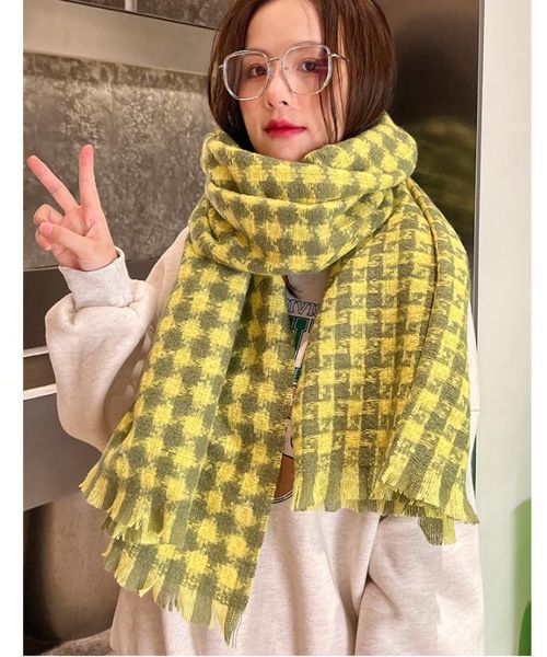 10pcs Autumn Winter Woman Wool Spinning Spinning Ladies Shawl Multicolor Gingham cheques len￩