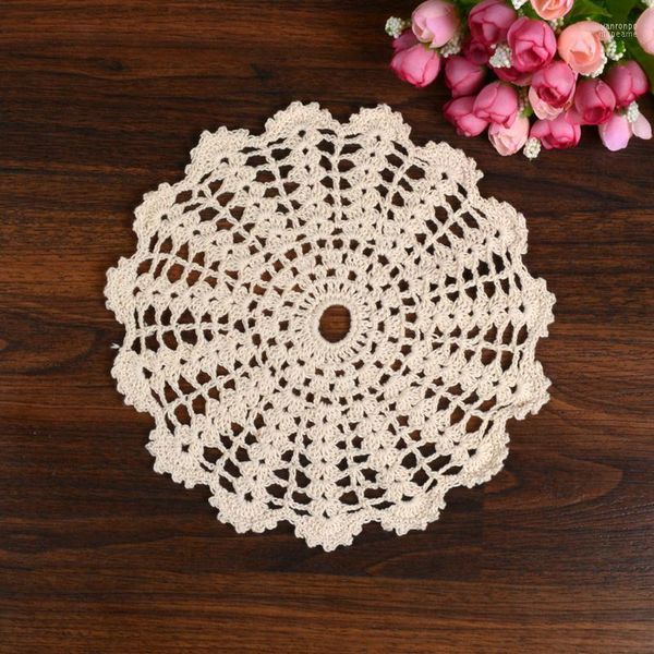 Tovagliette all'ingrosso-LINKWELL 1 pz 22 cm puro cotone rotondo pizzo centrini fiori tovaglietta tovaglietta per fai da te scrapbooking artigianato matrimonio