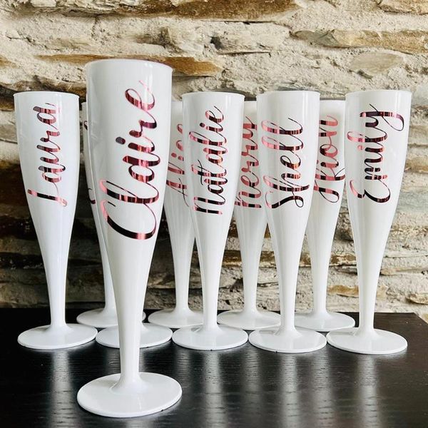 FESTIDAS DE FESTO CUPAS DE PLÁSTICA PLÁSTICA PERSONALIZADAS COM DEMAÇÃO DE CASAMENTO DE CASAMENTO CHAMPAGNE FLUTES GOLTELTE BACHELORETTE GIRLIC GIRLA ACRYLIC