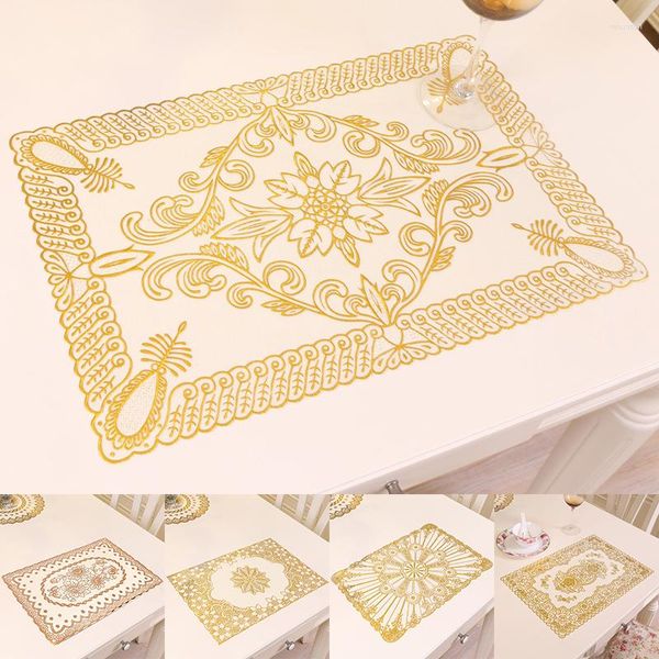 Tischsets Spitze PVC Gold Kunststoff Tischset Pad Tuch Tasse Hochzeit Esszimmer Tee Kaffee Tischset Becher Deckchen Getränk Küche