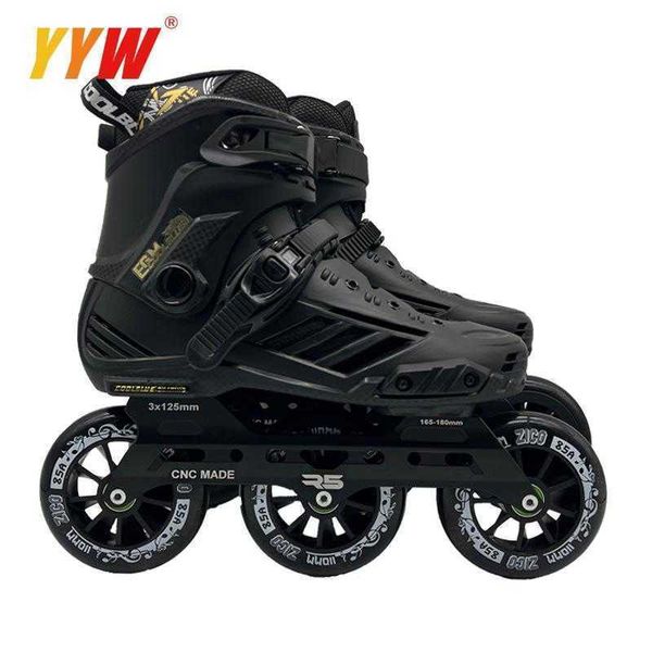 Patins de gelo 3 rodas rolos profissionais adultos jovens lazer embutido sapatos de patinação figura tênis preto tamanho 36-46 l221014