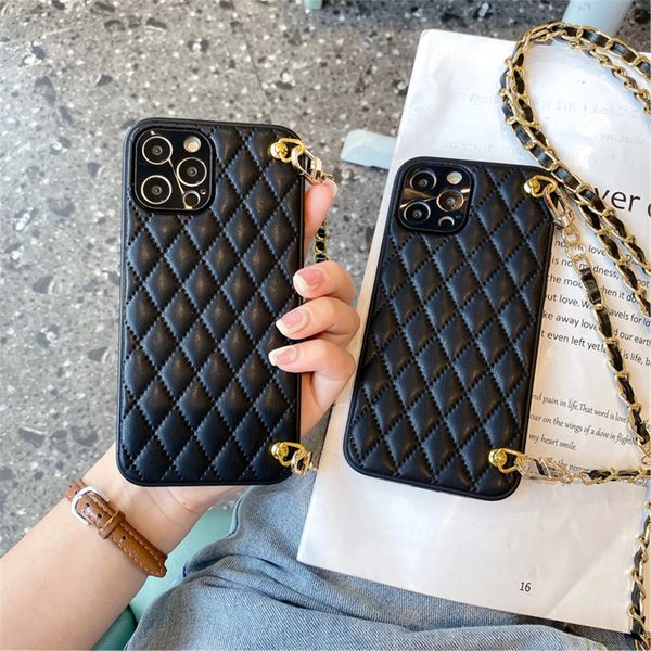 Hot Luxury cases Crossbody Leather Lanyard Necklace Bracelet Chain Rhombus case for iPhone 11 12 13 14 Pro Max XR X XS 7 8 plus Cover