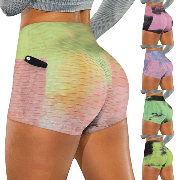 Completo da yoga Attività indoor Abbigliamento da palestra 2022 Tasche da donna rugose Tie-dye Stretch Running Pantaloni fitness Pantaloncini da motociclista Leggings da allenamento