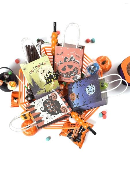 Geschenkpapier, 5/10 Stück, Halloween-Muster, Süßigkeiten-Kraftpapiertüte, Mini-Farbe, weißes Leder, Themenparty-Verpackung