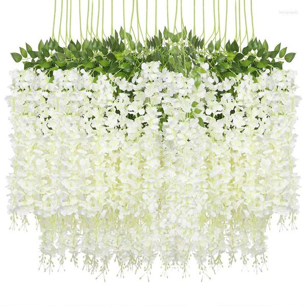 Flores decorativas 12 PCs/lote 110 cm Wisteria Artificial Flower Silk Vine Garland pendurada para festa de festas de casamento Escritório de vegetação ao ar livre