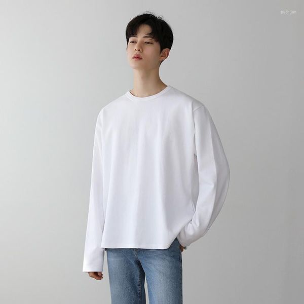 T-shirt da uomo 2022 Autunno Inverno Corea del Sud T-shirt a maniche lunghe da uomo Sottile Casual coreano T-shirt con fondo allentato in cotone per uomo