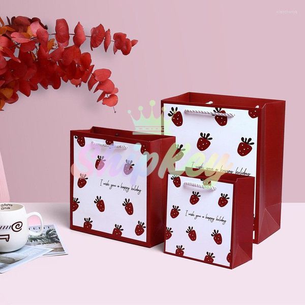 Подарочная упаковка красная клубничная упаковка мешков Вертикальные/горизонтальные конфеты печенье парфюмеры упаковка