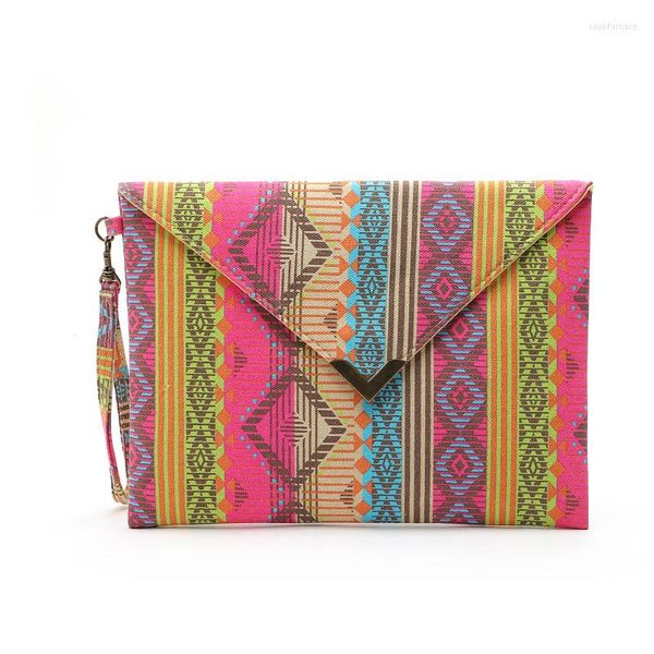 Сумки для хранения сцепления конверт сумки этнический стиль геометрический рисунок Canvas кошелек женщин с большой емкость