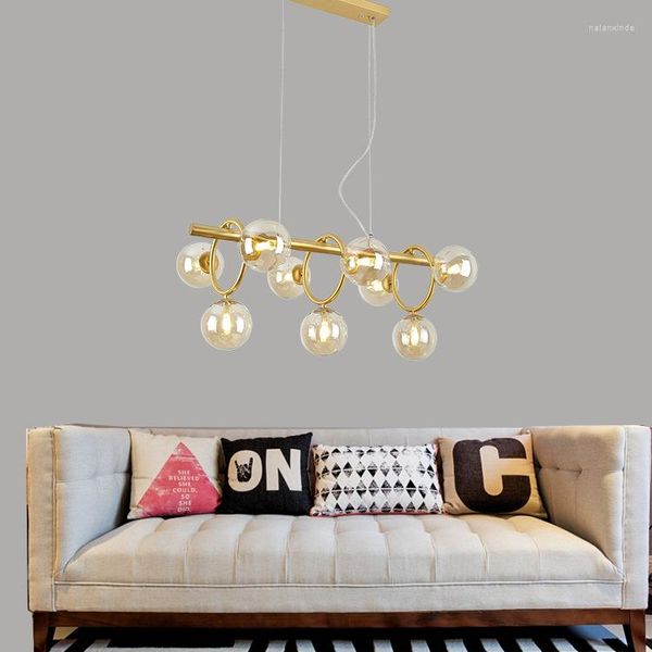 Pendant Lamps Modern Amber Glass LED Light Bubble Ball Chandelier Living Room Dining Bedroom Ceiling Lamp PA0499