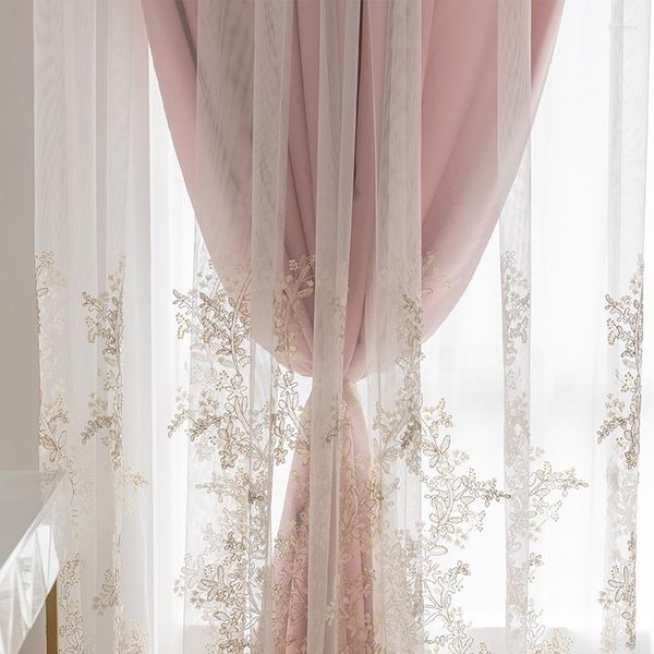 Cortina Princesa estilo Luz de luxo de renda de renda bordada Tela de janela dupla cortinas de camada para sala de jantar decoração de jantar