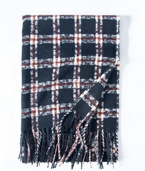 Модная женская универсальная классическая шаль с бриллиантами, утолщенная теплая бахрома на шее, зимний женский шерстяной шарф, женский платок в клетку 60x180 см 23M41