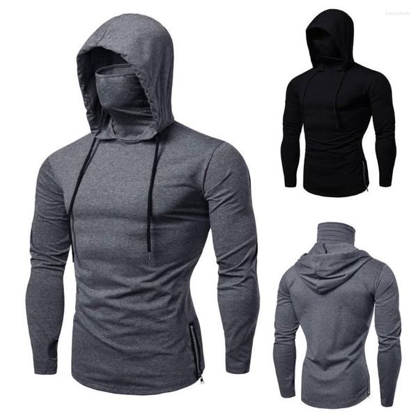 Erkek Hoodies 2022 Sonbahar Erkekler Düz Renkli Hoodie Uzun Kollu Yüksek Yakalı Kapşonlu Sweatshirt Spor Fitness Spor Salonu Çalışma Sıras Çakçılık