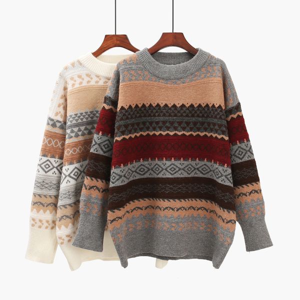 Külot Kadın Kazak Vintage Gevşek Geometrik Geometrik Retro Tembel Kadın Harajuku Kore Stil Örgü Jumper Ulzzang Chic Top