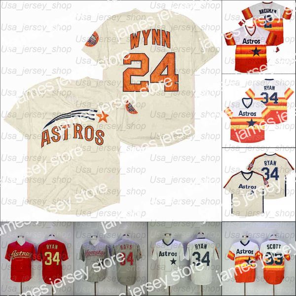 Retro Beyzbol 1979 ve 1980 Home Jersey 34 Ryan 33 Scott 24 Wynn 21 Pettitte 2 Bregman Beyaz