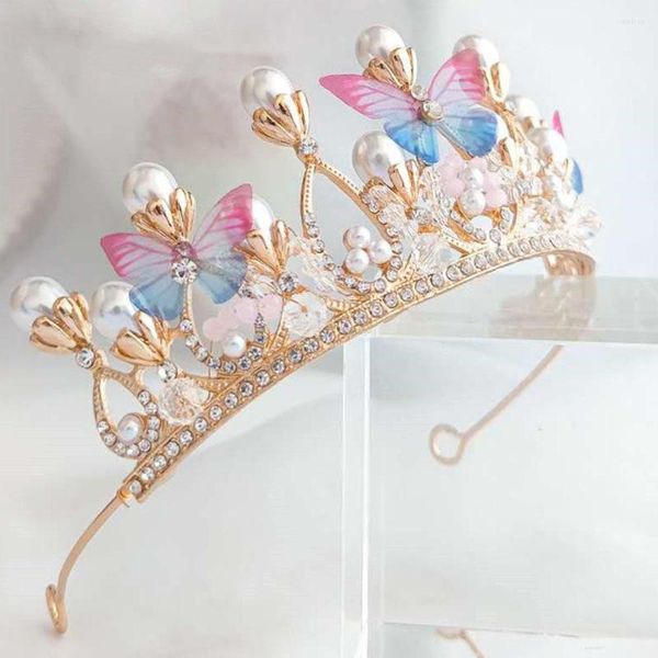 Clipes de cabelo shinestone tiara headwear wedding handmade Butterfly Princess Crown Tiaras for Girls Pearl Head Banda