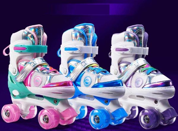 Скейс Flash Kids Kids Roller PVC Double Row Wheel Skate Skate Обувь встроенные регулируемые фиолетовые колеса L221014