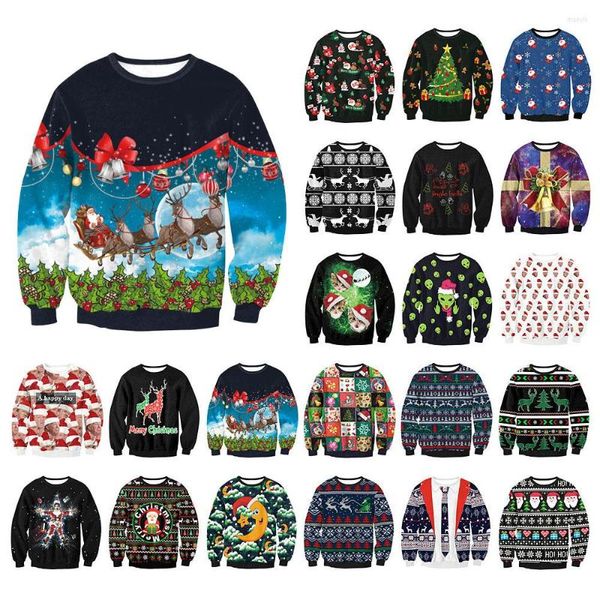 Männer Pullover Rentier Santa Bell Gedruckt Weihnachten Pullover Unisex Herbst Urlaub Party Hässliche Frauen Männer Sweatshirts Tops