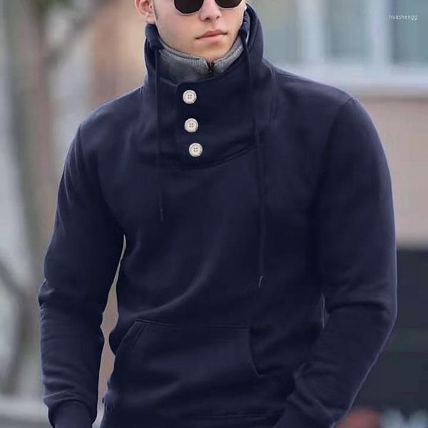 Moletons masculinos moletons masculinos de botão sólido masculino Turtleneck Sweatshirt Casual Mangas longas Men tops Tops de outono inverno