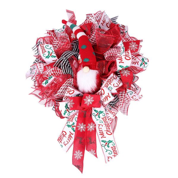 Ghirlande di fiori decorativi 45 cm Decorazione dell'albero di Natale Maglia rossa Ciondolo ghirlanda di bambola di Babbo Natale Decorazione creativa della porta di benvenuto della casa di Natale