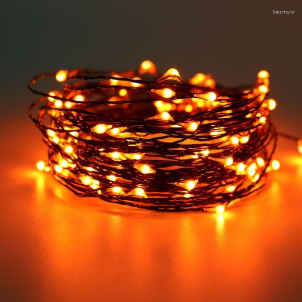 Strings 10m 100 luzes LEDs decoração de halloween arame preto laranja cor roxa fada para decoração de casa