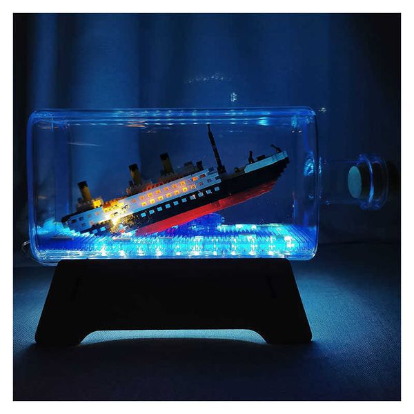 Блоки Тонущие RMS Модель Титаника в бутылке 1040 Шт. Мини-размер Строительные блоки DIY Набор освещения Алмазные кирпичи Детские игрушки Детский подарок T221022