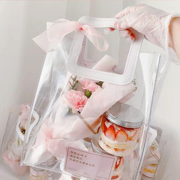 Geschenkverpackung 1PCS Transparent Tasche mit Griff PVC Hochzeits Süßigkeiten Bouquet Pakcaging -Taschen klarer Spielzeugspeicher Weihnachtsbox