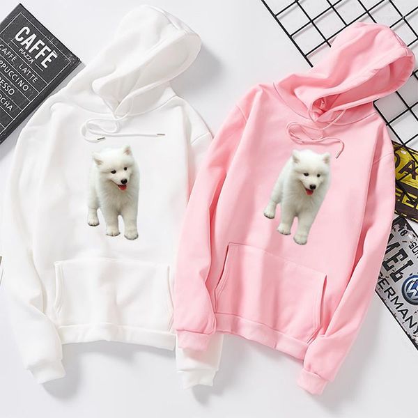 Frauen Hoodies Frauen Männer Sexy Street Wear Pullover Herbst Winter Samojeden Hunde Kawaii Langarm Sweatshirt Gedruckt Taschen