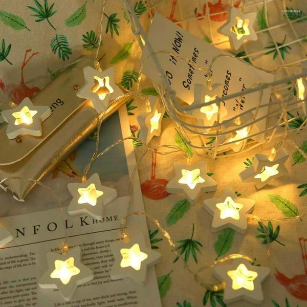 Stringhe 1M 2M 3M Legno a forma di stella LED Stringa di luci a batteria Albero di Natale per feste Decorazione di nozze