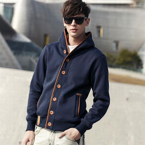 Moletons masculinos colar de barraca de masculino Vintage European e American Buttons Down Down Coat Sweater de moda de moda elegante