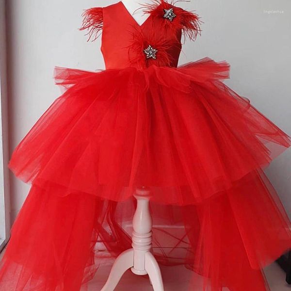 Mädchenkleider Rot Puffy Mädchen Layered Tüll Blumenkleid Kinderkleidung Prinzessin Festzug Kleid Erstkommunion