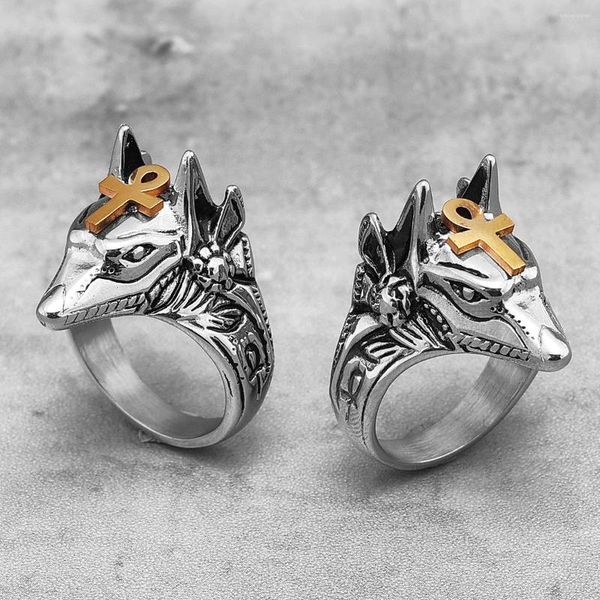 Cluster Ringe Ägyptisches Kreuz Anubis Patronus Edelstahl Herren Damen Punk Trendy für männliche Biker Schmuck Kreativität Geschenk Großhandel