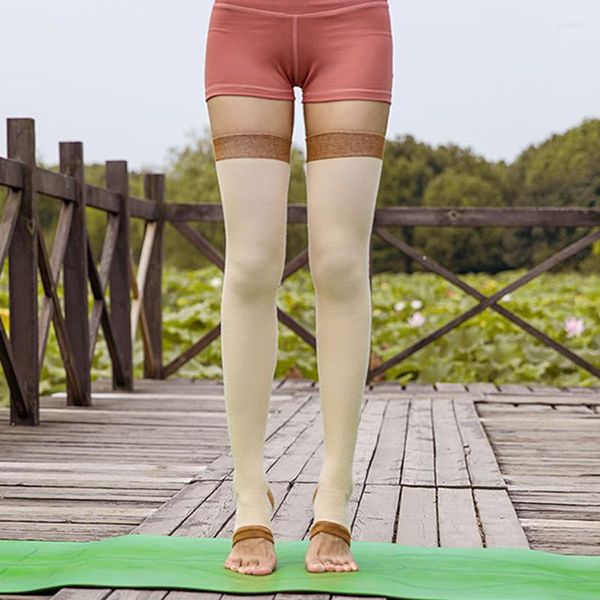 Spor Çorapları Kadın Uyluk Yoga Dans Bale Pilates Eğitimi Uzun Açık Ayak Parçası Elastik Bacak Kol Sock
