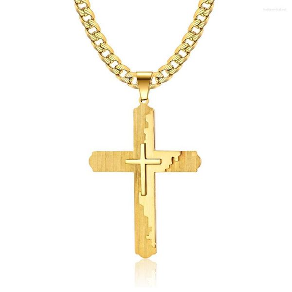 Подвесные ожерелья Cross Street Стиль Трехслойное преувеличенное золото, кубинское титановое стальное ожерелье